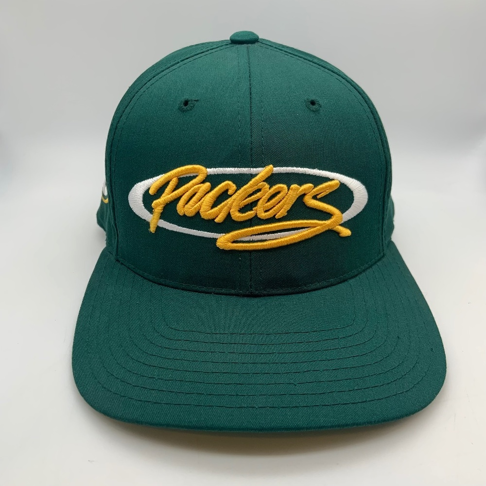 Vintage Annco NFL Green Bay Packers Script Logo Solid Green Snapback Hat